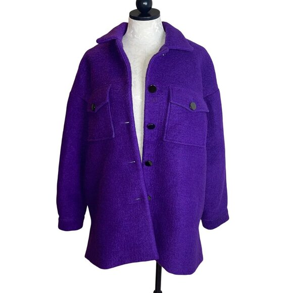 Parisienne Et Alors Womens Shacket Jacket Size 38 Purple Pockets Casual - Picture 1 of 8